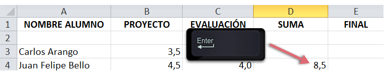 Imagen del paso final del procedimiento para creación de fórmulas con referencia de celda en Excel 2010.