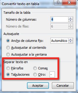 Separar texto en tablas