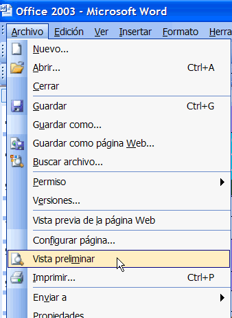 opción vista preliminar
