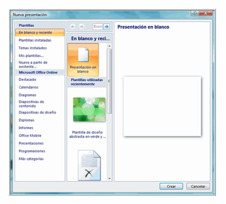 Segundo paso: seleccione Presentación en blanco.