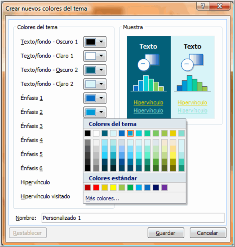 Ventanta crear nuevos colores del tema