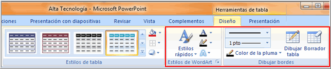 Estilos de WordArt y Opciones de Borde