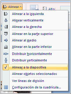 Opción Alinear a la diapositiva