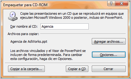 Opción Copiar a CD