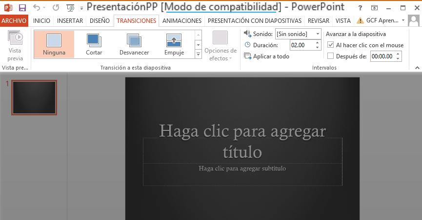 Para salir del Modo de compatibilidad necesitas convertir la presentación al tipo de versión actual 