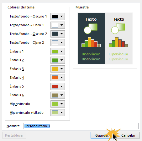 Elige los tonos que quieres y guarda el tema para después usarlo.