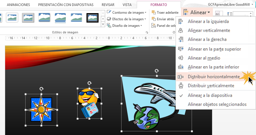 Puedes distribuir tus objetos horizontal o verticalmente.