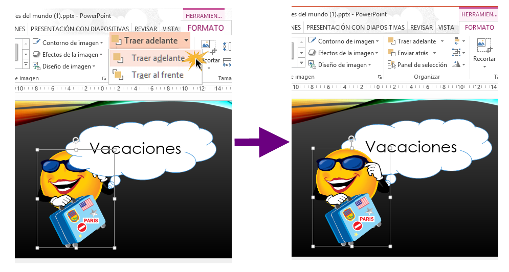 Mueve hacia adelante o hacia atrás tus objetos según tus necesidades.