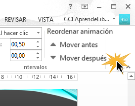 Mueve para que se reproduzca antes o después la animación.