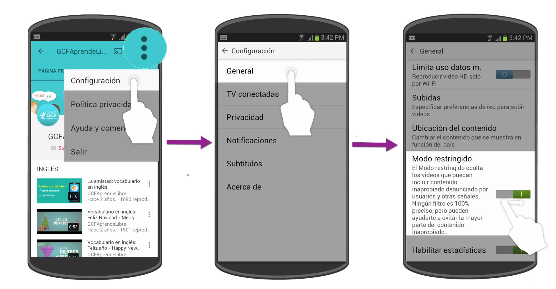 También puedes activar el modo restringido en un dispositivo móvil.