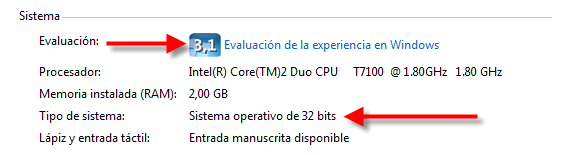 Evaluación de la experiencia en Windows