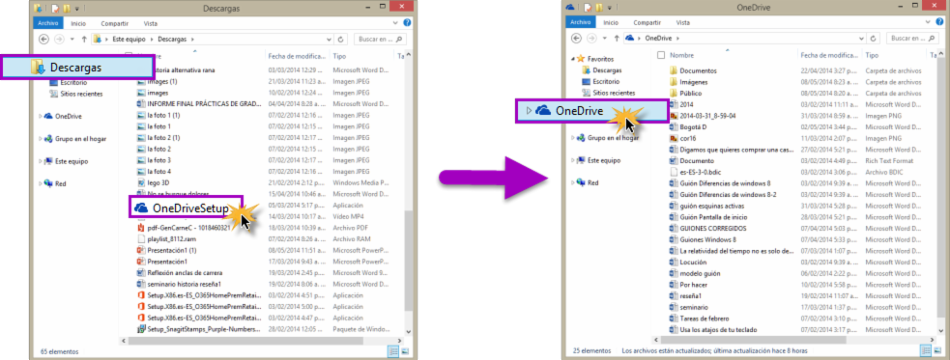 Imagen de pasos para concluir la instalación de la carpeta de OneDrive en el Escritorio.