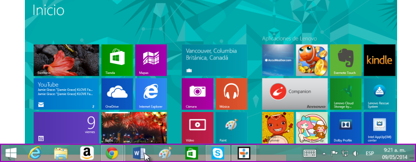 Imagen ejemplo de la barra de tareas en Windows 8.