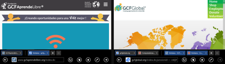 Vista de dos ventanas de internet Explorer abiertas al mismo tiempo.