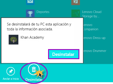 Imagen ejemplo de cómo desinstalar una aplicación en Windows 8.