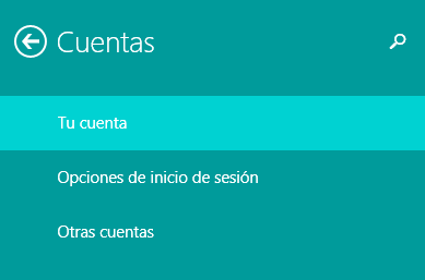 Vista del menú de Cuentas de la configuración del PC.