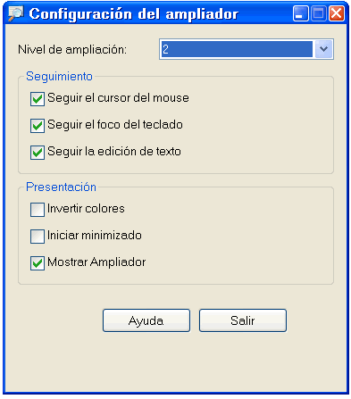 Configuración del ampliador