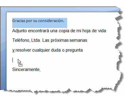 Imagen ejemplo de cómo arrastrar texto en Word 2007.