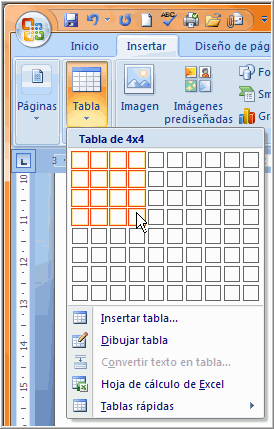 Imagen ejemplo de cómo insertar una tabla en blanco.