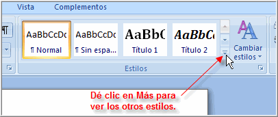 Imagen ejemplo de cómo seleccionar estilos en Word 2007.