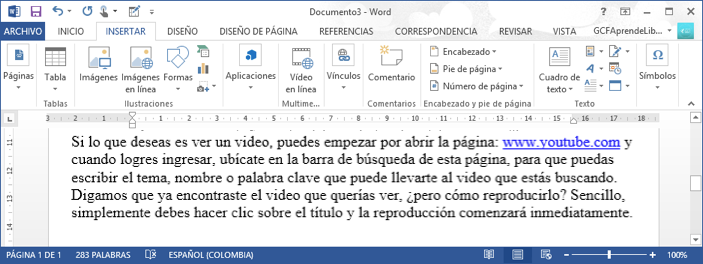 Vista de un hipervínculo que Word puede crear automáticamente.