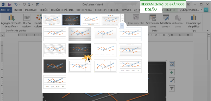 Vista de cómo cambiar el estilo del gráfico.