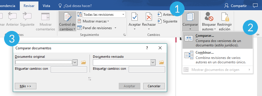 Comparar documentos a través de la opción Comparar.