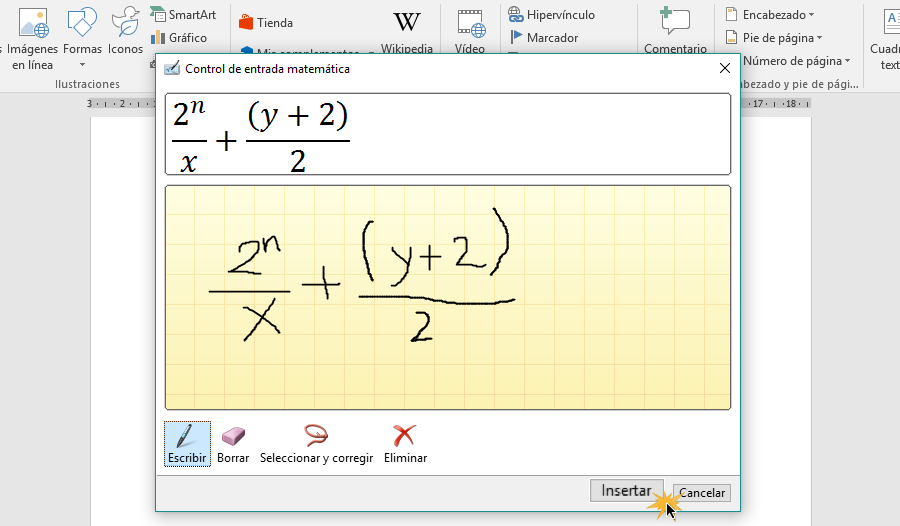 Insertar ecuación a documento.
