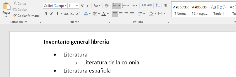 Incrementar nivel de lista.