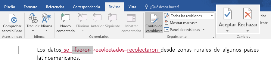 Pasos para revisar cambios.