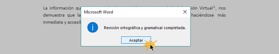 Aceptar finalización de comprobación de ortografía y gramática.