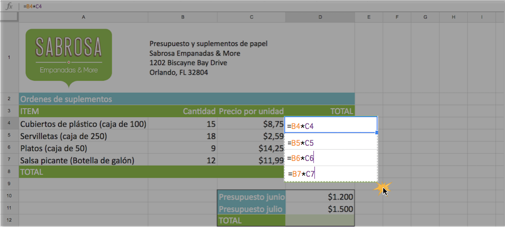 Imagen ejemplo de cómo copiar una fórmula con autorrelleno.