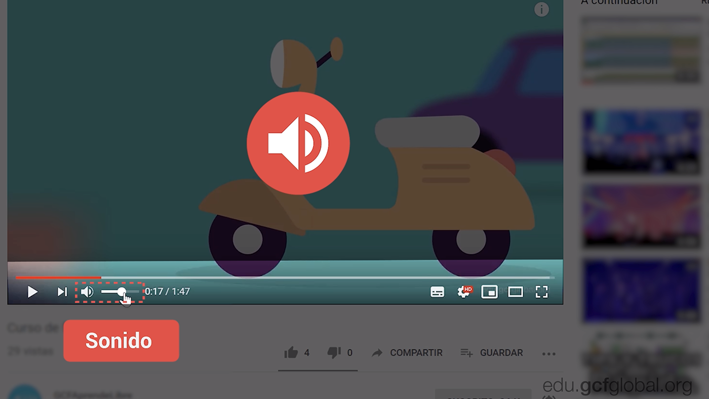 Sonido en YouTube.