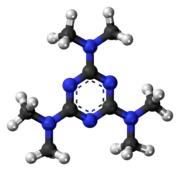 Ball-and-stick model of the altretamine molecule