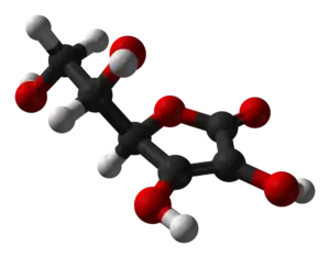 Ball-and-stick model of L-ascorbic acid