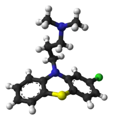 Ball-and-stick model of the chlorpromazine molecule