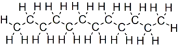 Skeletal formula of dodecane with all implicit carbons shown, and all explicit hydrogens added