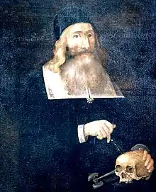 Dr. John Clarke trepanning a skull, ca. 1664, in one of the earliest American portraits. Clarke is alleged to have been the first physician to have performed the operation in the New England Colonies.