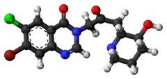 Ball-and-stick model of the halofuginone molecule