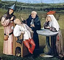 Detail from The Extraction of the Stone of Madness, a painting by Hieronymus Bosch depicting trepanation (c.1488–1516).