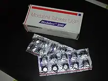 Modafinil pills and packaging