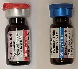 Two doses of intravenous ketamine, 100 mg/2 ml and 20 mg /2 ml