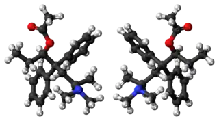 Ball-and-stick models of (R,R)-alphacetylmethadol (left), and (S,S)-alphacetylmethadol (right)