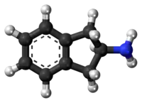 Ball-and-stick model of the 2-aminoindane molecule
