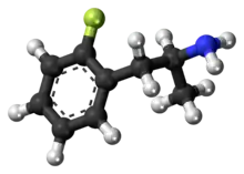Ball-and-stick model of the 2-fluoroamphetamine molecule