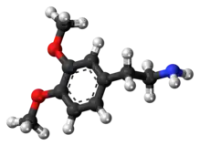 Ball-and-stick model of the 3,4-dimethoxyphenethylamine molecule