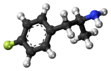 Ball-and-stick model of the 4-fluoroamphetamine molecule