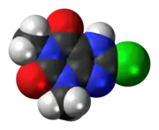 Space-filling model of the 8-chlorotheophylline molecule