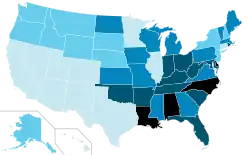 Percent of United States youth 4–17 ever diagnosed with ADHD as of 2007