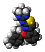 Space-filling model of the abafungin molecule